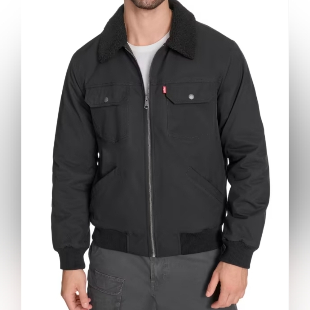 Levi's Mens Size Medium Faux Shearling Collar Bomber Jacket Black